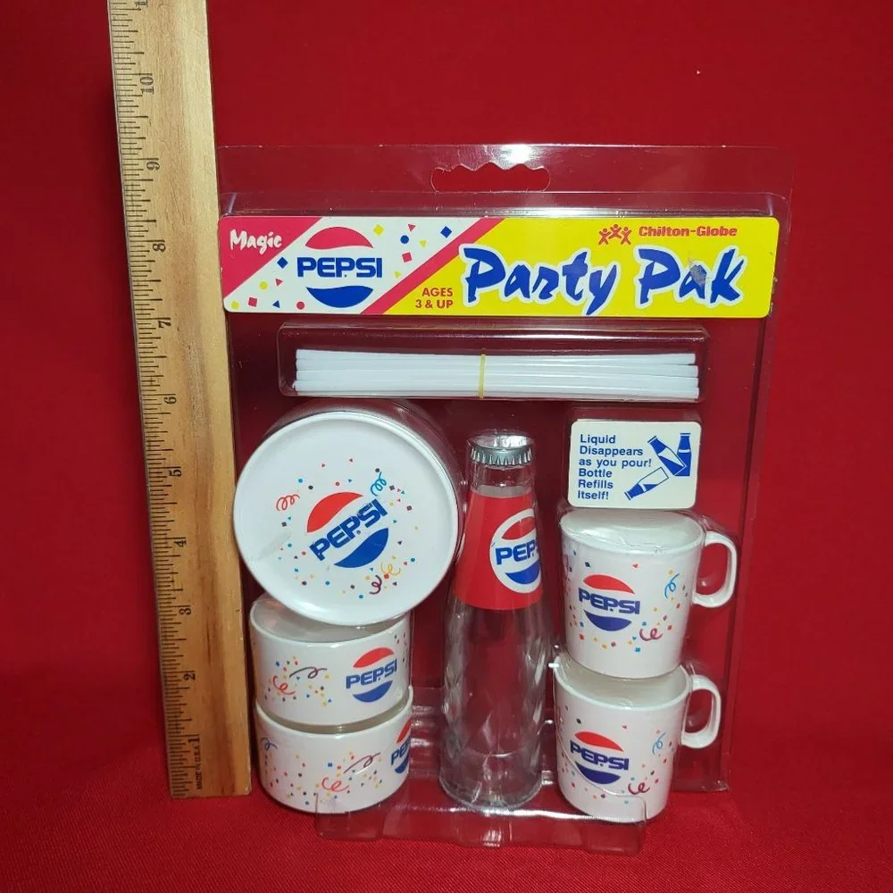 Vintage Chilton Toys Magic PEPSI Party Pack Bottle Cups Bowls Straws Plates NIP